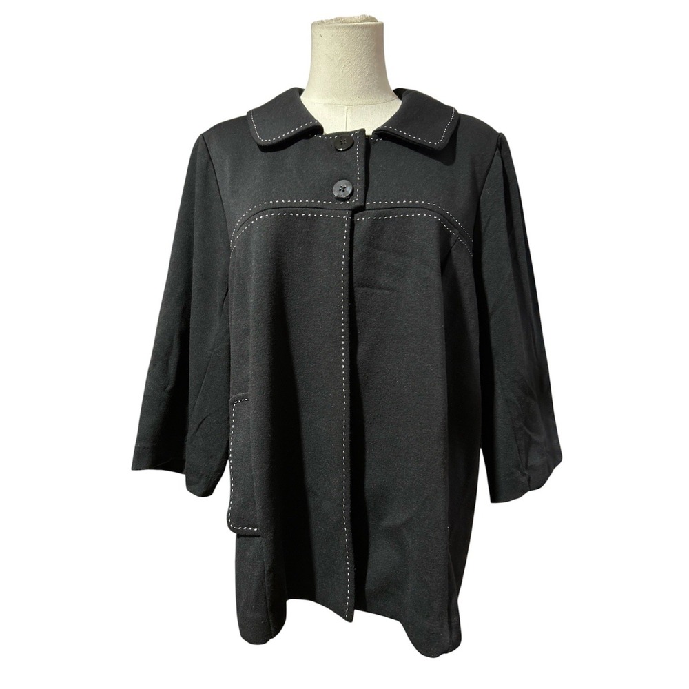 Lane Bryant Womens Contrast Topstitch Jacket Blazer Size 18 Black Button Front